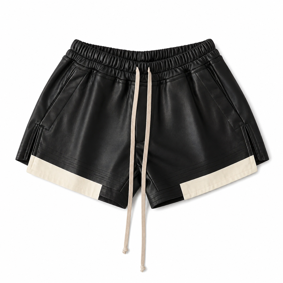CONTRAST LEATHER SHORTS