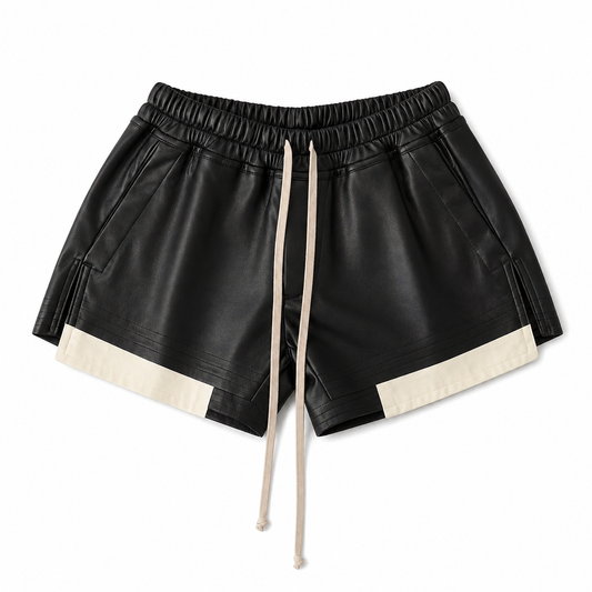 CONTRAST LEATHER SHORTS