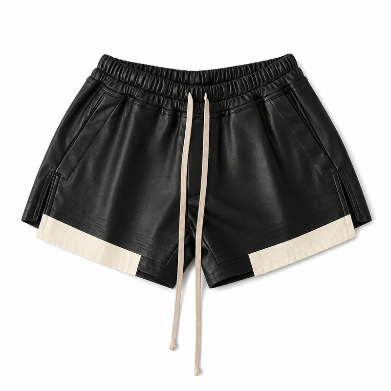 CONTRAST LEATHER SHORTS